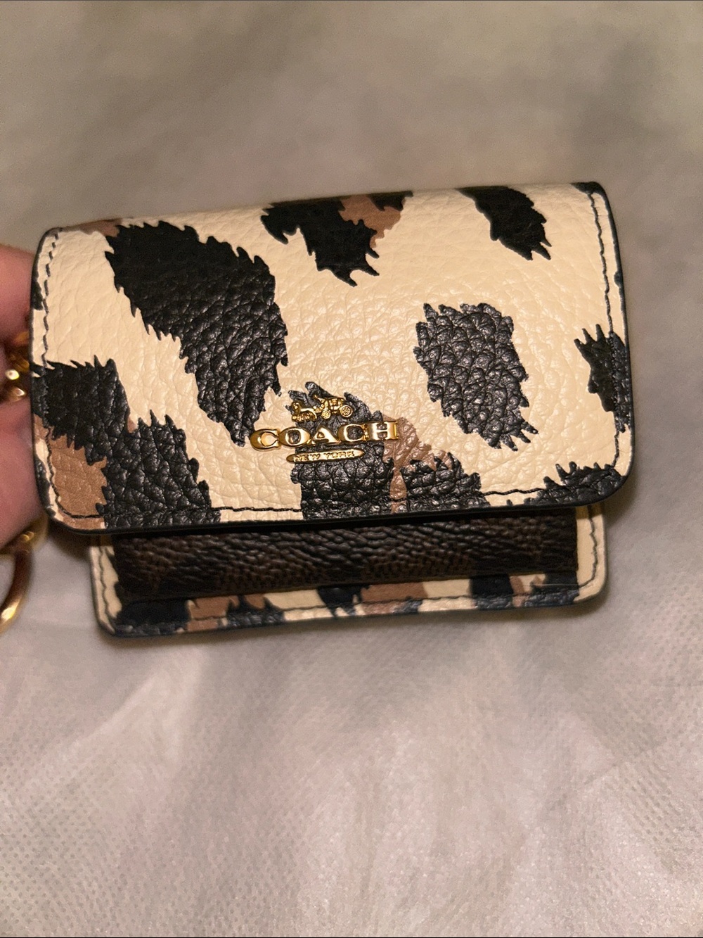 Coach Klare Mini  Bag Charm with Cream, Black & Brown Leopard Print